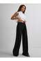 High Waist Wide Leg Draped Women's Trousers with Front V Detail - 3