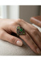 Bronze Vintage Women's Ring Authentic Copper Jewelry Green Crystal Stone 3 Drop Ottoman Model Adjustable