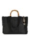 Women's Straw Tassel Bamboo Handle Black Women's Shoulder Bag - 3
