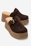 Women's Genuine Leather Wedge Heeled Slippers 6362 Brown Suede