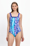 Women's Multicolor Leopard Patterned Square Neck Gathered Swimsuit 25Sw004St