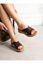 Rovella Brown Genuine Leather Women's Slippers