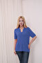 Polo V-Neck Short Sleeve Openwork Leaf Patterned Summer Fresh Airy Viscose Knitwear T-Shirt
