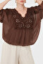 Oversize Silk V-Neck Lace Detailed Blouse Bluz 6901023