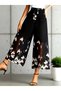 Women's High Waist Belted Detailed Floral Printed Lined Chiffon Trousers - 4