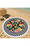 Black and White Checkered Floral Bouquet Patterned 150 cm Round Beach Towel