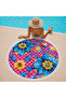 Pink Checkerboard Background Blue Floral Pattern 150 cm Round Beach Towel - 2