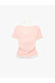Slim Fit Short Sleeve Lace Detailed Athlete Double Boat Neck T-Shirt - 5