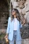 Baby Blue Sleeveless Blazer with Ruffle Detail
