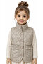 Girl's Snap Closure Thin Quilted Model Pocketed Lined Beige Color Puffer Vest