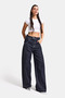 Women's Indigo Selvedge 7S6-50 Super Baggy Fit Embroidered Design Denim Jeans - 3