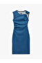 Sleeveless Cotton Draped Denim Midi Dress with Metal Accessories - 3
