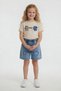 Beige Beautiful Written Embroidered Jean Shorts for Girls 2-Piece Set 24060 - 3