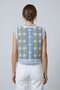 Blue Women's Crew Neck Denim Crop Vest with Chain Embroidery & Fringes - 5