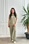 Polo Collar Ribbed Stone Embroidered Short Sleeve Set - 3
