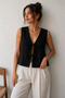 Sleeveless Tie-Front Kimono Black Tunic – Oversize, New Season, Comfortable Fit, Stylish Design - Black - Sevde Ugur