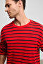 Vigos men's 100% organic cotton round neck regular fit long sleeve red striped t-shirt