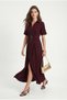 Women's Alisa Belted Gold Buttoned Long Woven Burgundy Shirt Dress - 2