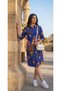 Horse Patterned Viscose Shirt Dress - Cobalt Blue - 2