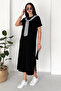 Women's Loose Cut Basic Maxi Dress with Slit Detail and Scarf