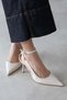 Mila Women's Heeled Wrinkled Leather Shoes Beige