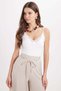 Women's Slim Fit, Slim Straps, Lace Detailed, Lycra Ecru Crop Tank Top - 5
