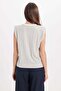 Women's Relax Fit Comfortable Cut Crew Neck Sleeveless Viscose Fabric Striped Gray Blouse - 8