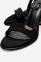 Women's Black Single Strap Stone Logo Detailed 8 cm Goblet Heeled Sandals Shoes - 3