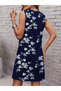 Women's Strappy Sleeveless Crew Neck Patterned Short Single Jersey Dress - 3
