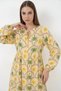 Women's Round Neck Standard Floral Patterned Viscose Yellow Hijab Dress - 2