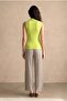Women's Regular Fit High Neck Cotton / Elastane Sleeveless Green Ribbed T-Shirt Sofia - 4