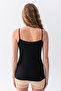 Women's Black Lace-Collar Ribbed Cotton Strap Tank Top - 5