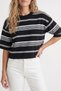Black Crew Neck Short Sleeve Striped Women's T-Shirt Blouse Standard Fit Regular Cut