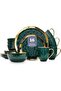 Stone Lain Porcelain 16 Piece Dinnerware Set, Service for 4, Green and Golden Rim