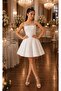Girl's Cream Color Crepe Fabric Short Evening Dress - 3