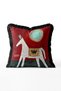 Crowned White Horse Motif Fringed Cushion Cover - Vintage Cover with Black Tassels - 3
