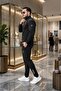 Slim Fit Diving Fabric Zippered Men's Tracksuit Set with Reflective Print - 2