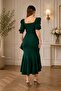 Women's Square Neck Half Balloon Sleeve Flounce Midi Dress - 6