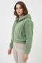 Women's Hooded Crop Plush Green Jacket - 3