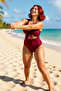 Women's Plus Size Swimsuit V-Neck Sleeveless Cut Out Tie-Up Covered Flat Pattern Knitted Fabric - 2