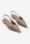 Women's Pointed Toe Front Gold Detailed Open Back Gold Painted Heel Ballerinas Dufis Mink - 4