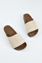 June Women's Vegan Leather Single Strap Beige Slippers - 5