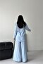 Women's Baby Blue Floral Appliqué Double Linen Fabric Set Nbms2642