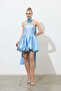 Blue Balloon Skirt Satin Evening Dress with Roses - 5