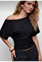 Black Asymmetrical Waist-Fitted Batwing Sleeve Viscose Blouse