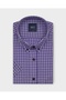 Men's Regular Fit Short Sleeve Buttoned Collar Plaid Purple Shirt 9573Mor