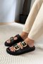 Women's Mekry Black Two Buckle Detail Daily Comfort Slippers - 2