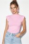 Women's Pink Boat Neck Padded Side Gather Detailed Asymmetrical Cut Blouse 36001 60286269 - 3