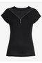 Women's Lace and Zipper Collar Short Sleeve Collar with Guipure Detail Stylish Tshirt Blouse - 8