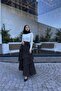 Women's Black Asymmetrical Layered Polka Dot Pattern Full Length Hijab Skirt ------   Nms094